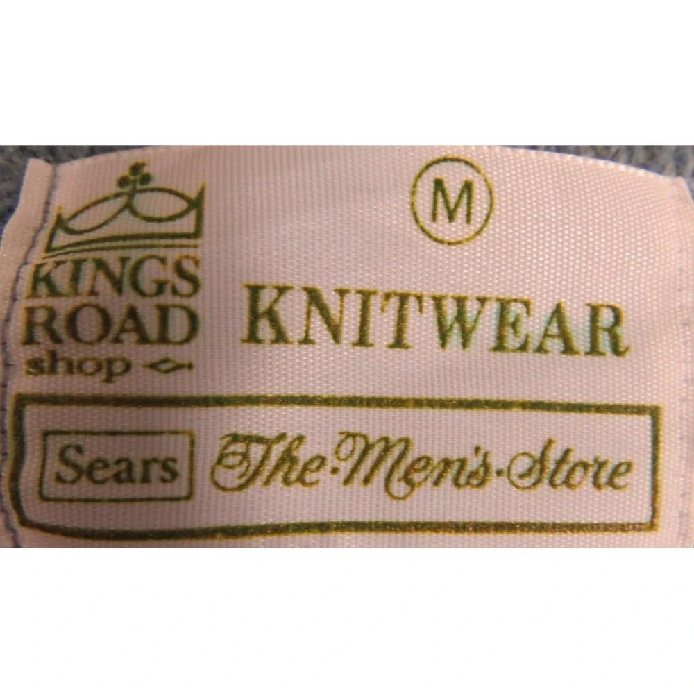 Sears Kings Road VTG 70s Cardigan Lambswool Blue Sweater Men M Pocket Knit FLAW